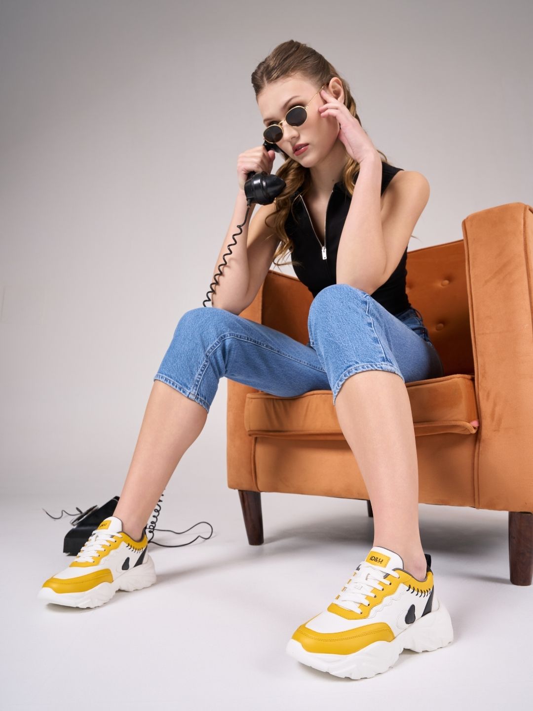 Women's White/Yellow All Seasons Wearing Sneakers (IU1002)