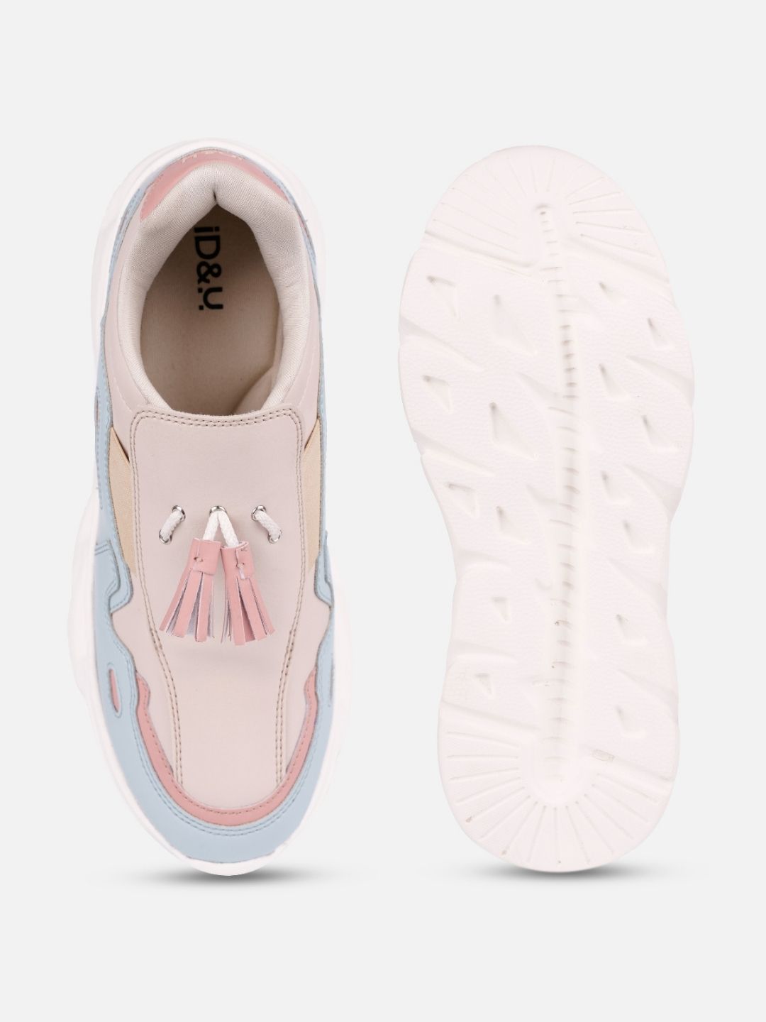 Women's Beige/Blue All Seasons Wearing Sneakers (IU1004)