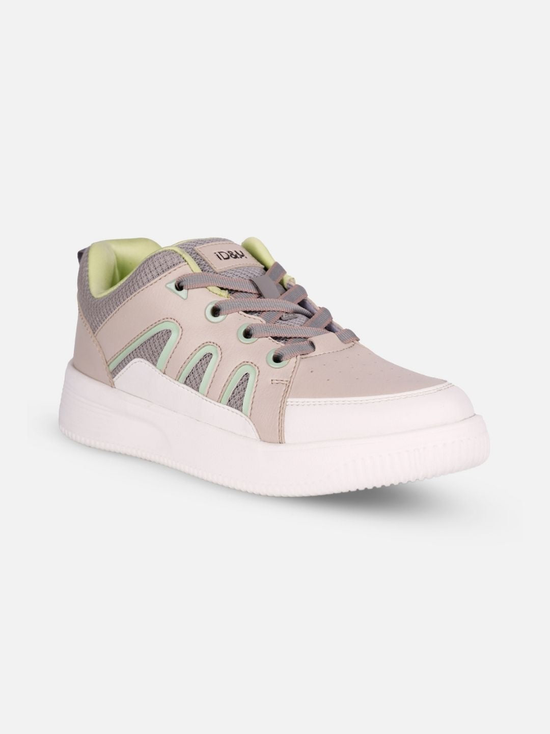 Women's Beige/Lime Platform Sneakers (IU1007)