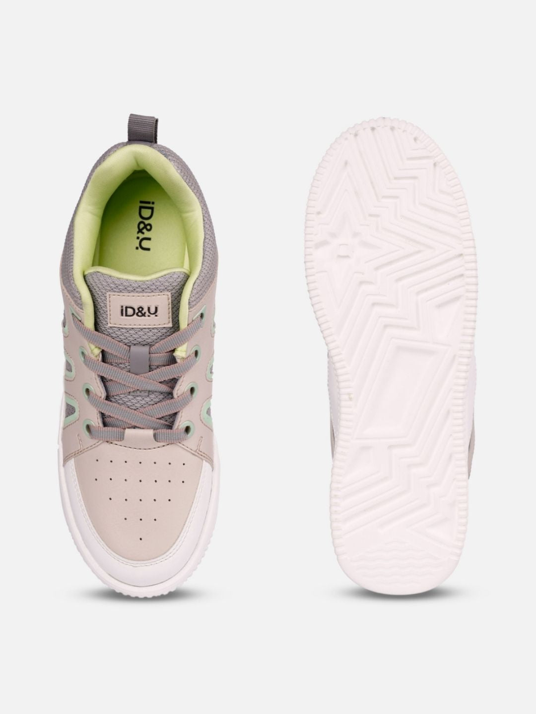 Women's Beige/Lime Platform Sneakers (IU1007)