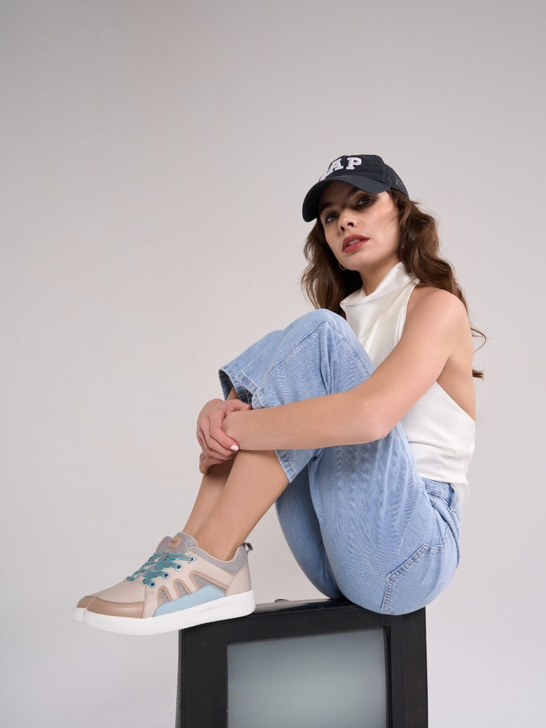 Women's Cream/Blue Platform Sneakers (IU1007)