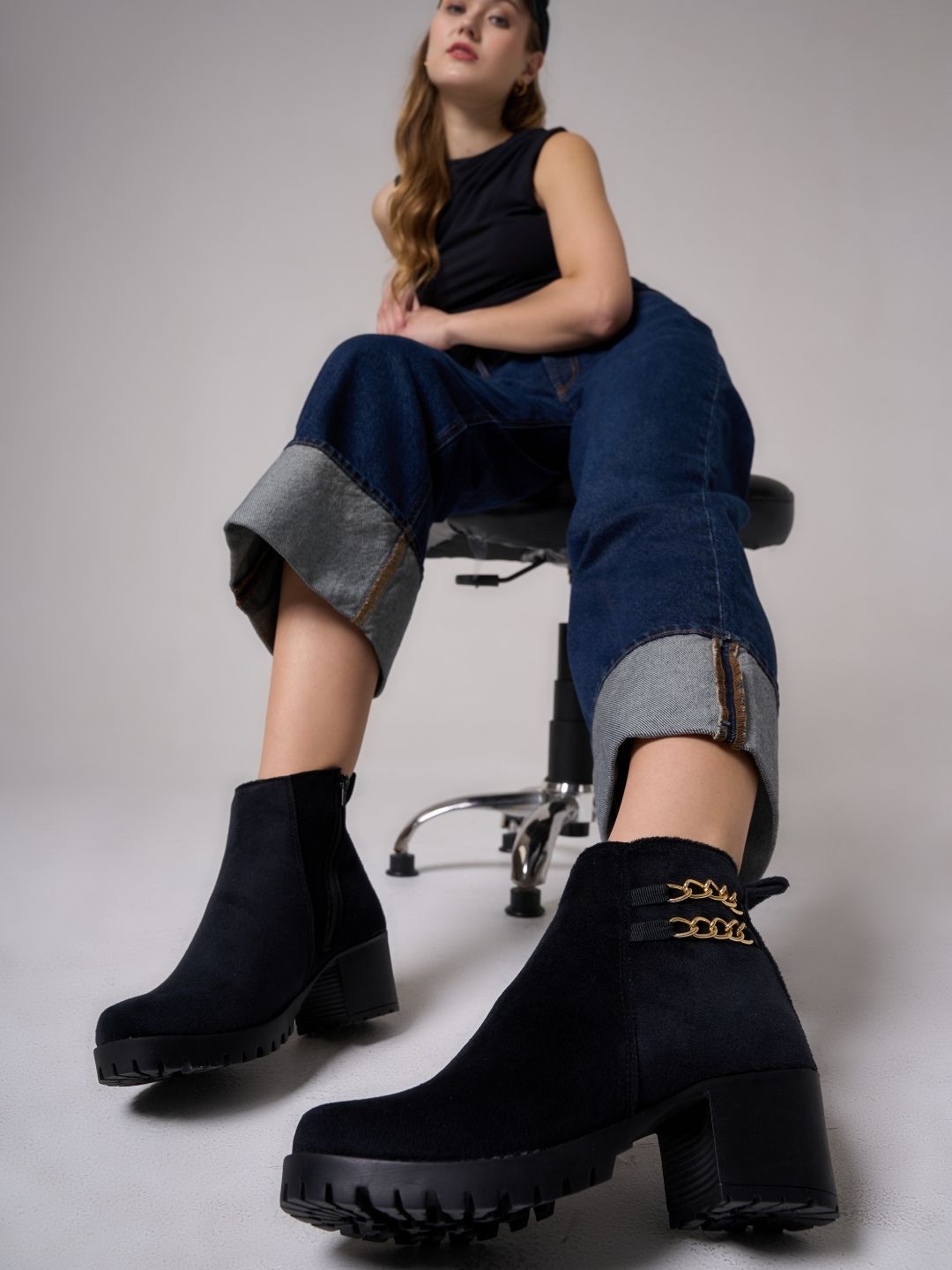 Women's Black Casual Ankle Boots (IU5003)