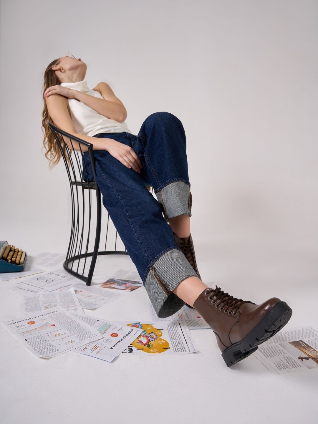 Women's Brown Lace Up Casual Boots (IU5007)