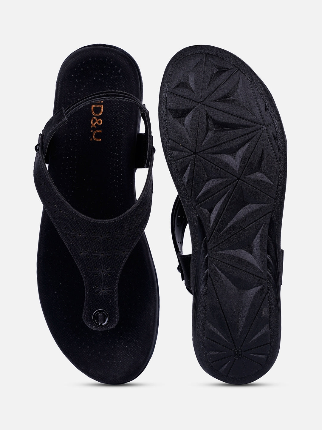 Women's Black Slingback Strap Sandals (IU6012)
