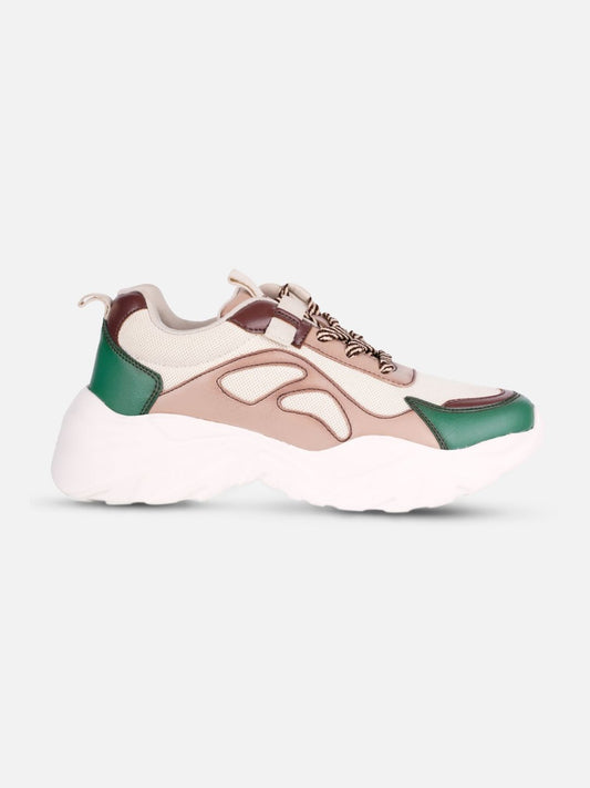 Women's Beige/Green All Seasons Wearing Sneakers (IU1001)