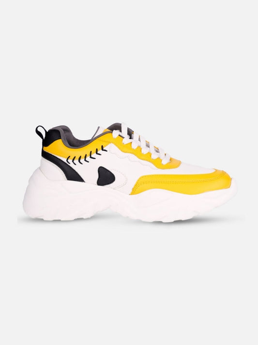 Women's White/Yellow All Seasons Wearing Sneakers (IU1002)