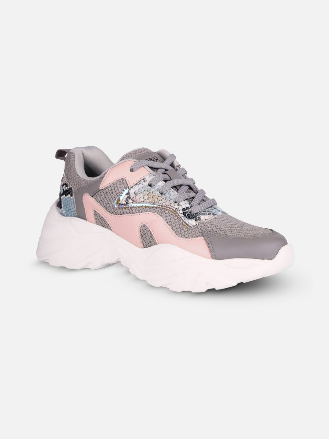 Women's Grey/Pink All Seasons Wearing Sneakers (IU1003)