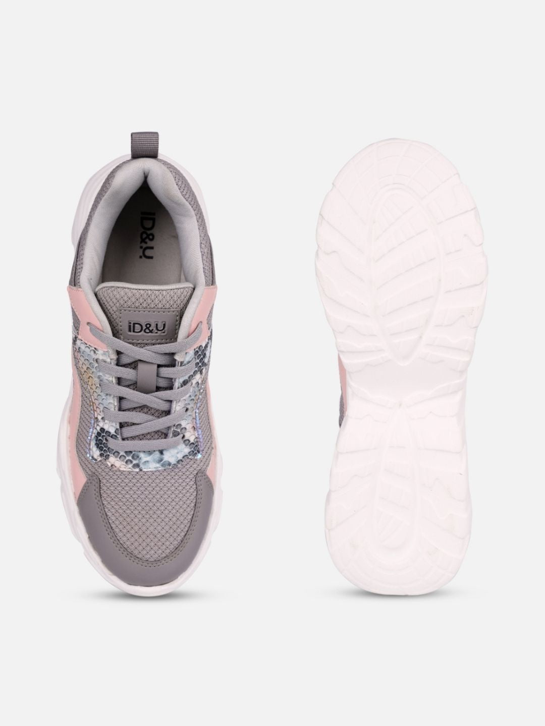 Women's Grey/Pink All Seasons Wearing Sneakers (IU1003)