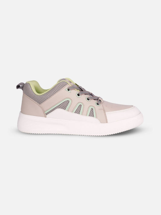 Women's Beige/Lime Platform Sneakers (IU1007)