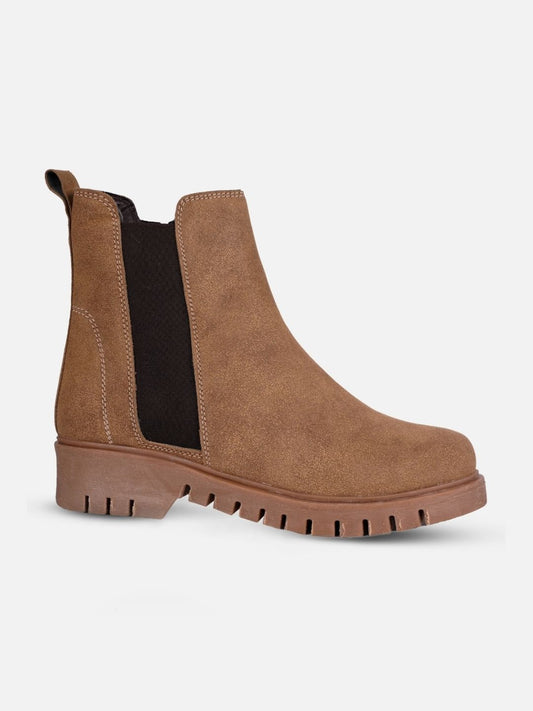 Women's Beige Suede Finish Boots (IU5008)